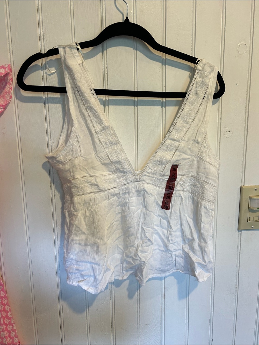 Women's White V-Neck Sleeveless Tank with Lace Trim
